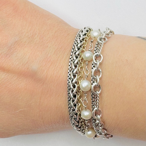 David Yurman Multi Chain Bracelet With Pearl And 18k Gold - Picture 6 of 8